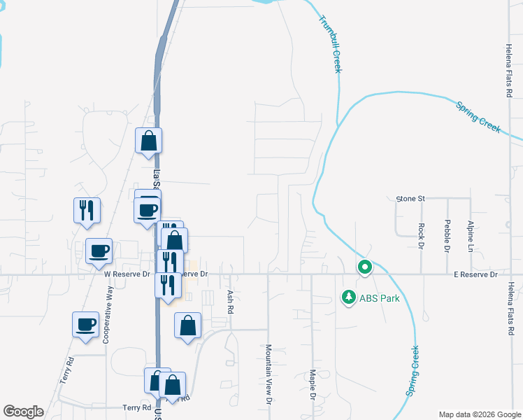 map of restaurants, bars, coffee shops, grocery stores, and more near 145 Weimar Way in Kalispell