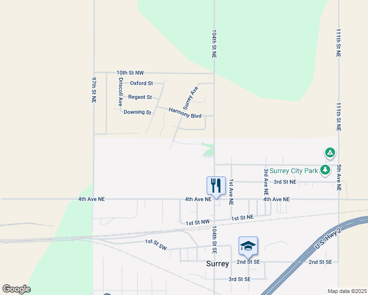 map of restaurants, bars, coffee shops, grocery stores, and more near 42 Hanfield Court in Surrey