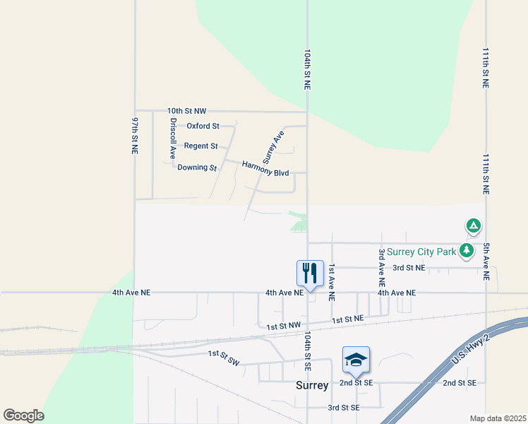 map of restaurants, bars, coffee shops, grocery stores, and more near 42 Hanfield Court in Surrey