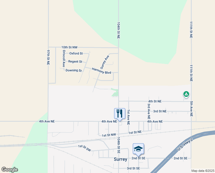 map of restaurants, bars, coffee shops, grocery stores, and more near 42 Hanfield Court in Surrey