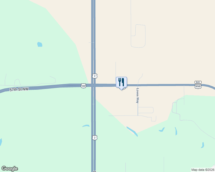 map of restaurants, bars, coffee shops, grocery stores, and more near 13565 57th Street Northwest in Williston
