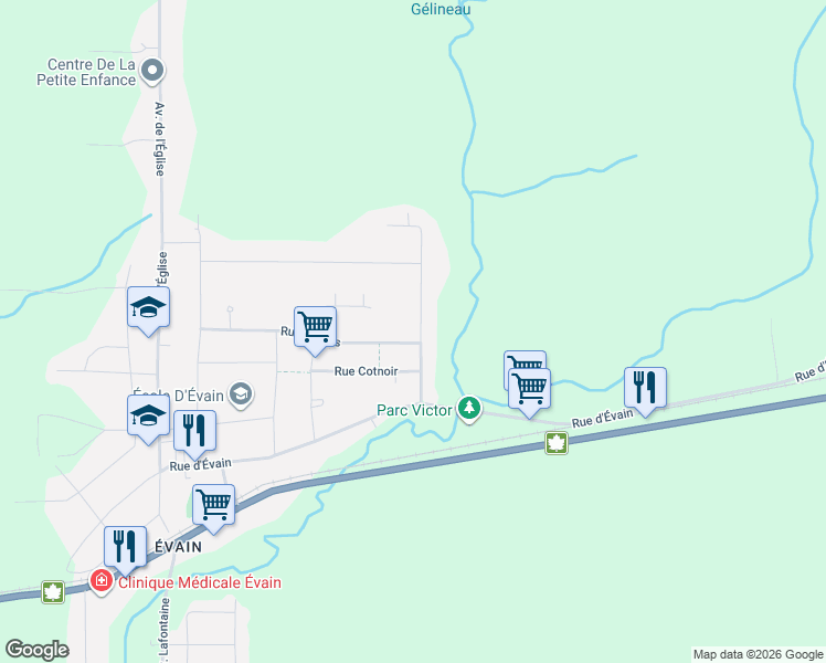map of restaurants, bars, coffee shops, grocery stores, and more near 60 Avenue Victor in Rouyn-Noranda