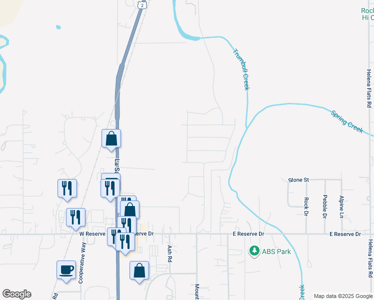 map of restaurants, bars, coffee shops, grocery stores, and more near 184 Weimar Way in Kalispell