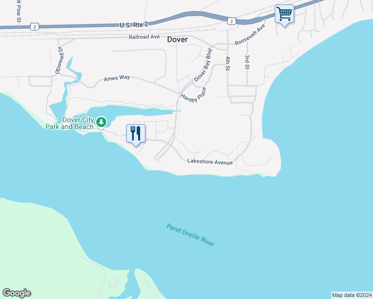 map of restaurants, bars, coffee shops, grocery stores, and more near Guthrie Place in Sandpoint