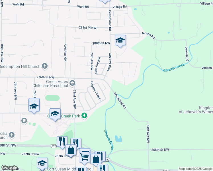 map of restaurants, bars, coffee shops, grocery stores, and more near 6812 Church Creek Court Northwest in Stanwood