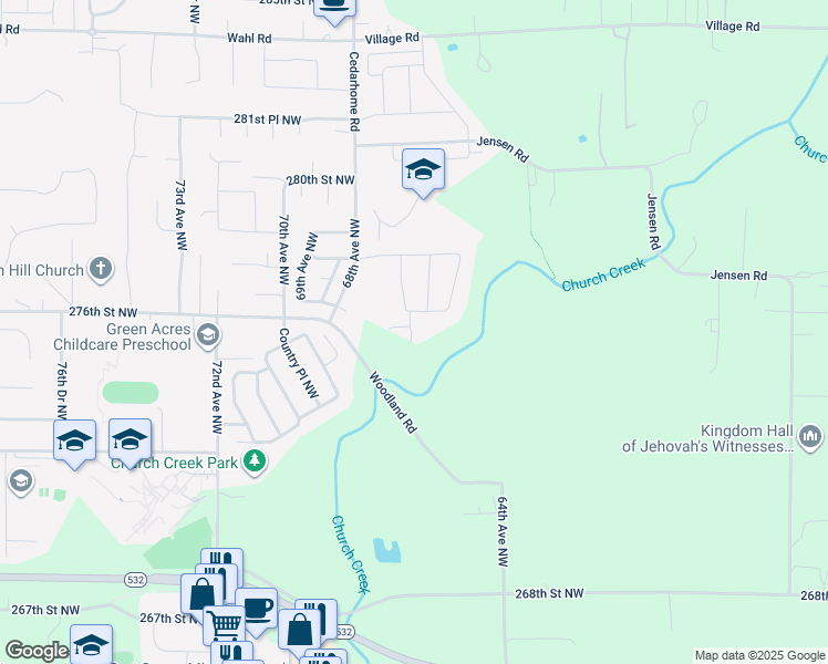 map of restaurants, bars, coffee shops, grocery stores, and more near 27623 65th Lane Northwest in Stanwood