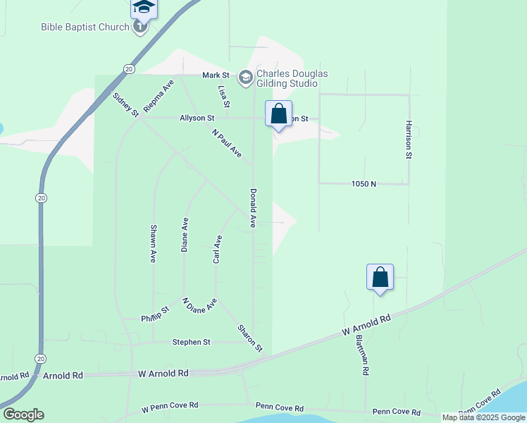 map of restaurants, bars, coffee shops, grocery stores, and more near 1020 Donald Avenue in Oak Harbor