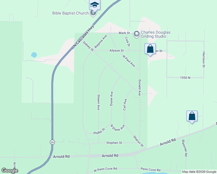 map of restaurants, bars, coffee shops, grocery stores, and more near 1023 Diane Avenue in Oak Harbor