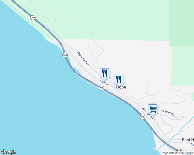 map of restaurants, bars, coffee shops, grocery stores, and more near 218 West Main Street in Hope