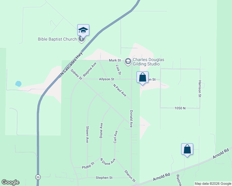 map of restaurants, bars, coffee shops, grocery stores, and more near 1108 North Paul Avenue in Oak Harbor