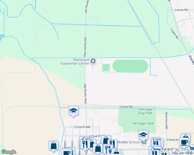 map of restaurants, bars, coffee shops, grocery stores, and more near 27927 Old Pacific Highway in Stanwood
