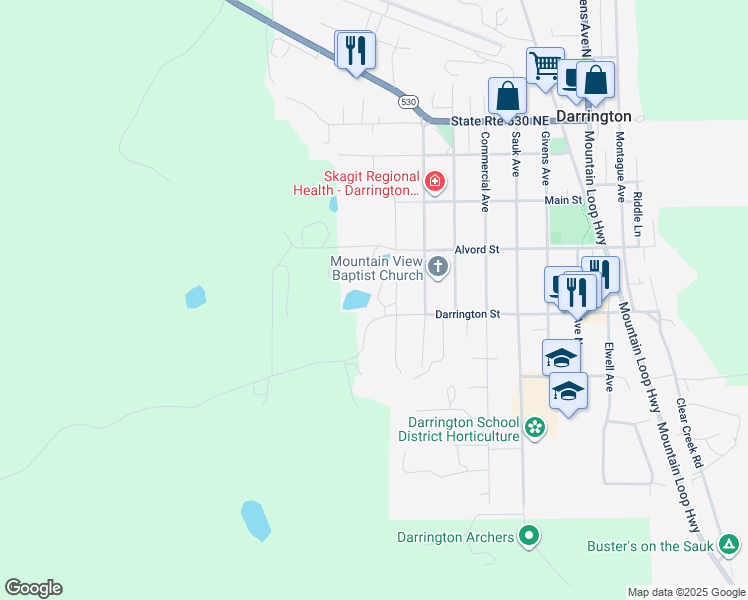 map of restaurants, bars, coffee shops, grocery stores, and more near 1240 Darrington St in Darrington
