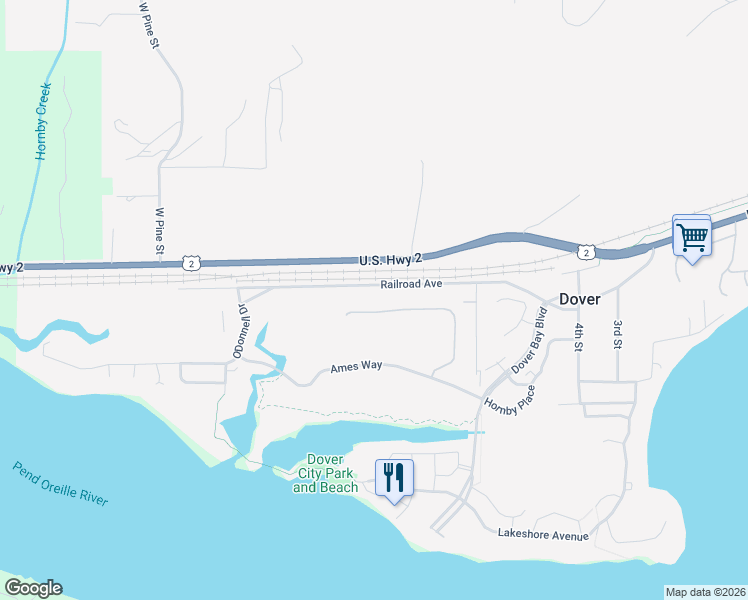 map of restaurants, bars, coffee shops, grocery stores, and more near 627 Railroad Avenue in Dover
