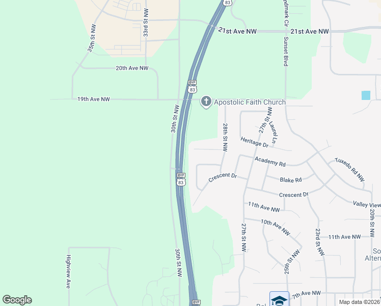map of restaurants, bars, coffee shops, grocery stores, and more near 2820 15th Avenue Northwest in Minot
