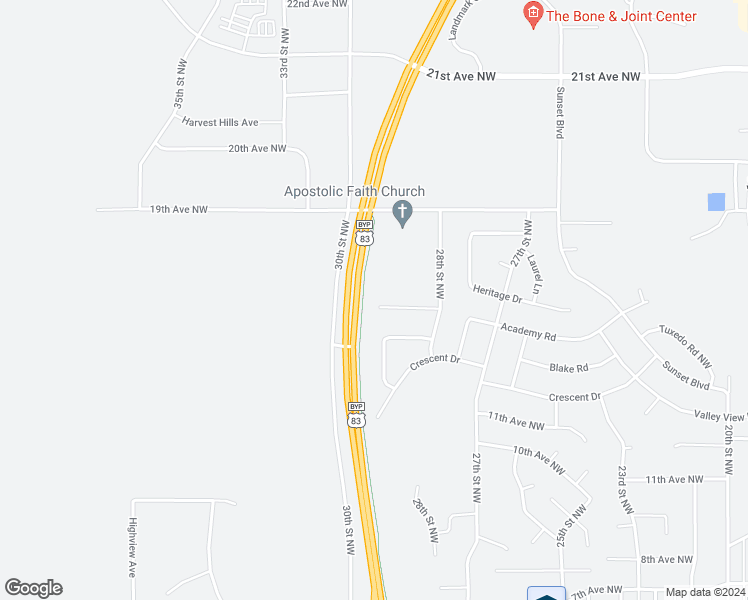 map of restaurants, bars, coffee shops, grocery stores, and more near 2820 15th Avenue Northwest in Minot