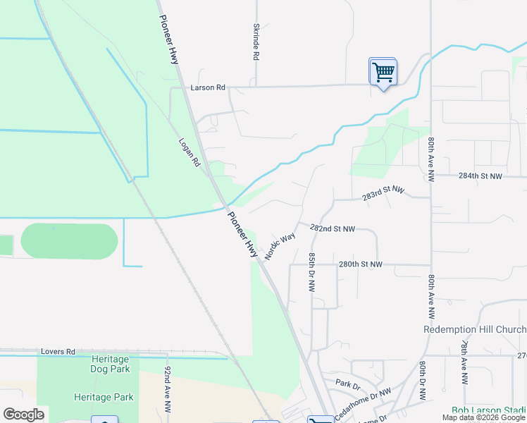 map of restaurants, bars, coffee shops, grocery stores, and more near 28130 Lund Hill Road in Stanwood