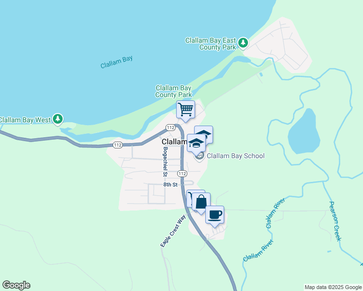 map of restaurants, bars, coffee shops, grocery stores, and more near 16990 Highway 112 in Clallam Bay