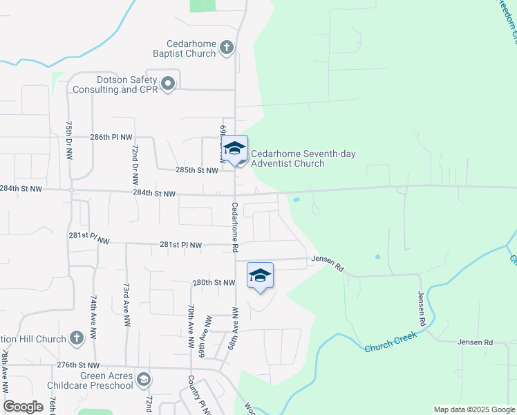 map of restaurants, bars, coffee shops, grocery stores, and more near 6632 284th Street Northwest in Stanwood