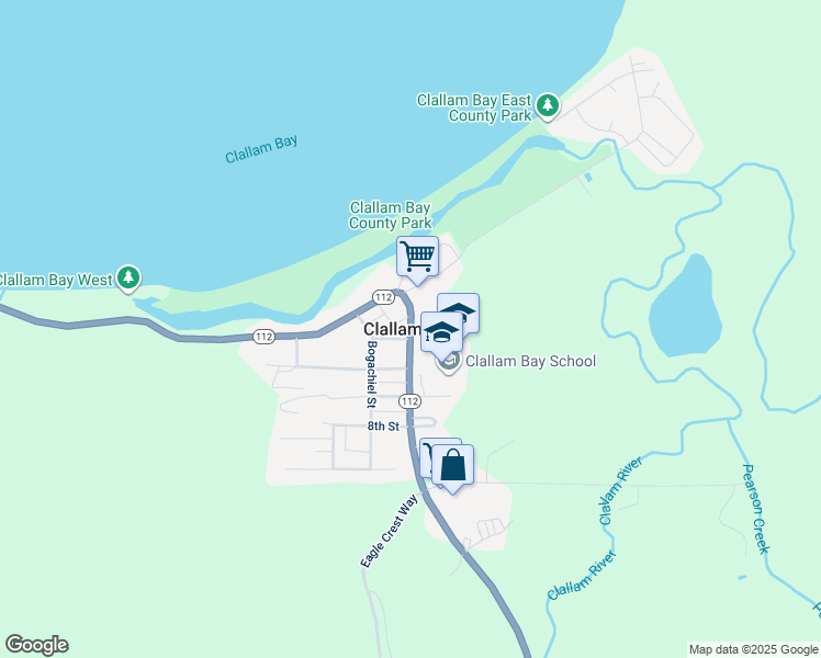 map of restaurants, bars, coffee shops, grocery stores, and more near in Clallam Bay