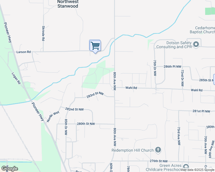 map of restaurants, bars, coffee shops, grocery stores, and more near 8029 283rd Street Northwest in Stanwood
