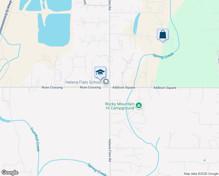map of restaurants, bars, coffee shops, grocery stores, and more near Helena Flats Road in Evergreen