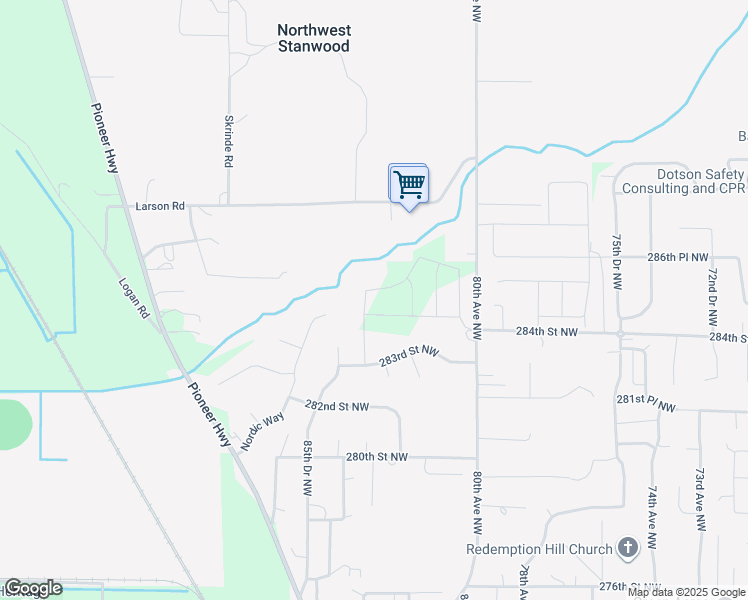 map of restaurants, bars, coffee shops, grocery stores, and more near 28432 Nordic Way in Stanwood