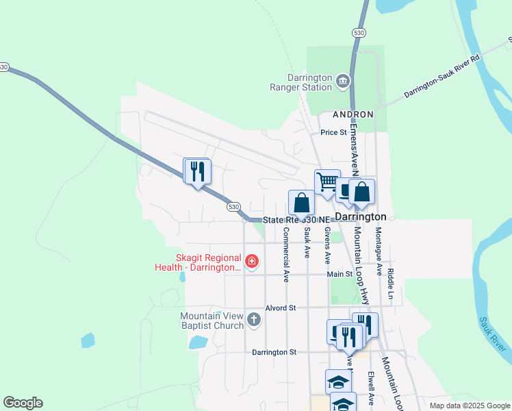 map of restaurants, bars, coffee shops, grocery stores, and more near 1170 Seeman Street in Darrington