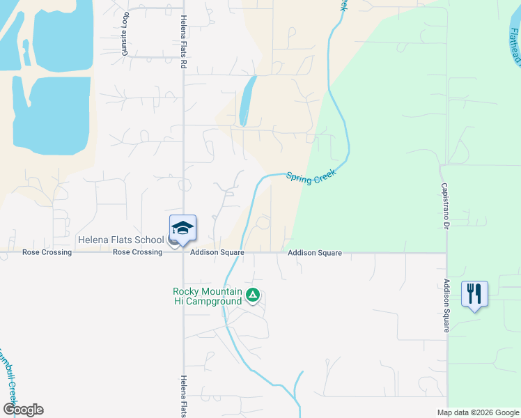 map of restaurants, bars, coffee shops, grocery stores, and more near 15 Addison Court in Kalispell