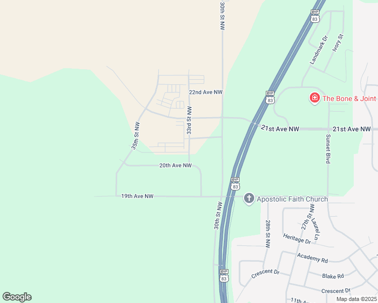 map of restaurants, bars, coffee shops, grocery stores, and more near 3200 20th Avenue Northwest in Minot