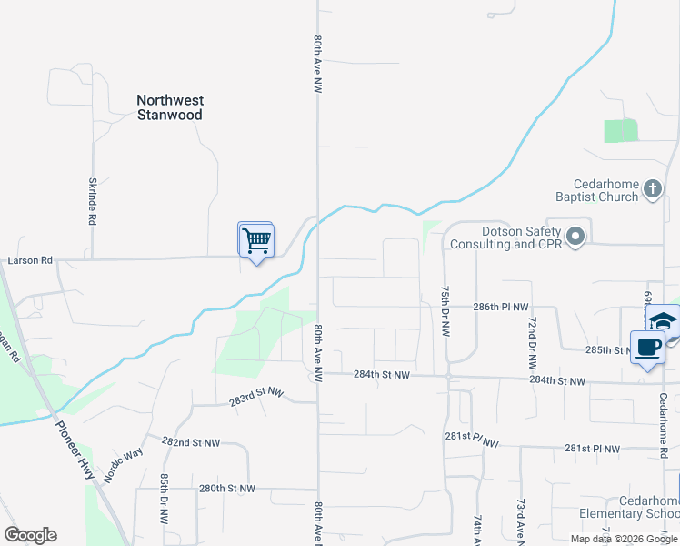 map of restaurants, bars, coffee shops, grocery stores, and more near 7907 287th Place Northwest in Stanwood
