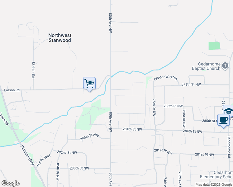 map of restaurants, bars, coffee shops, grocery stores, and more near 7911 287th Place Northwest in Stanwood
