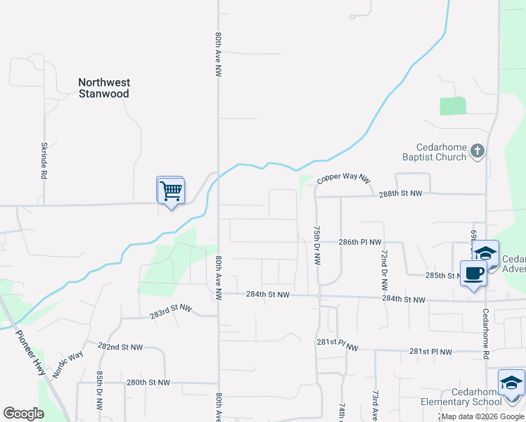 map of restaurants, bars, coffee shops, grocery stores, and more near 28801 80th Avenue Northwest in Stanwood