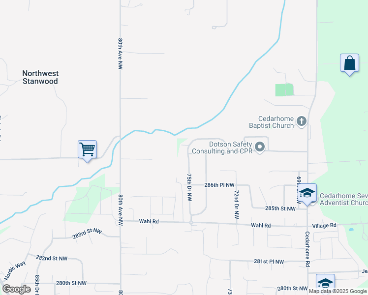 map of restaurants, bars, coffee shops, grocery stores, and more near 28800 75th Drive Northwest in Stanwood