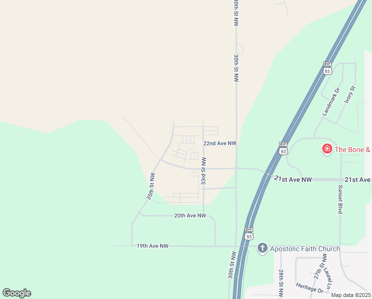 map of restaurants, bars, coffee shops, grocery stores, and more near 3312 21st Avenue Northwest in Minot