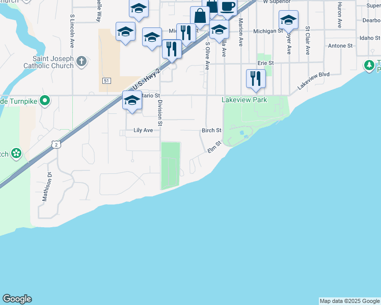 map of restaurants, bars, coffee shops, grocery stores, and more near 1203 Elm Street in Sandpoint