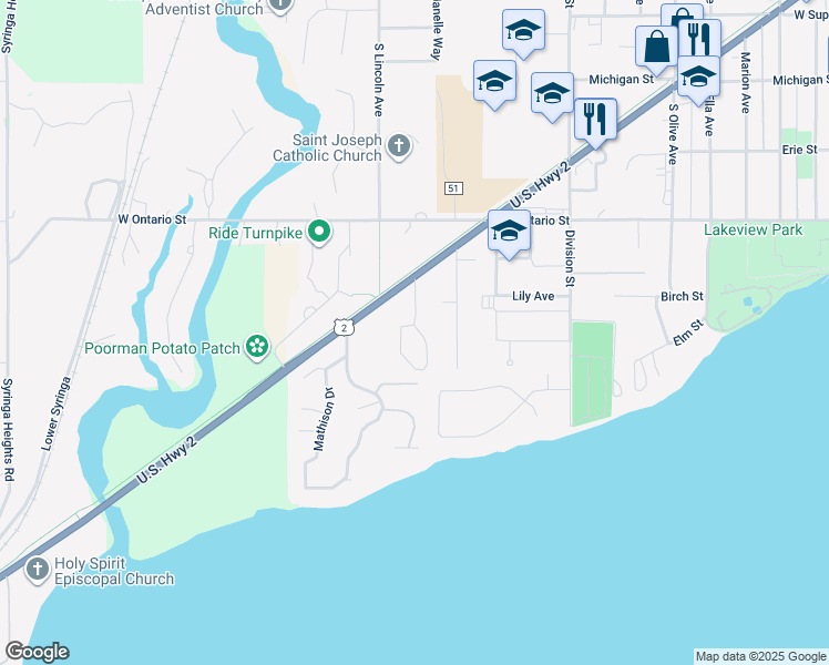 map of restaurants, bars, coffee shops, grocery stores, and more near 1028 Park Avenue in Sandpoint