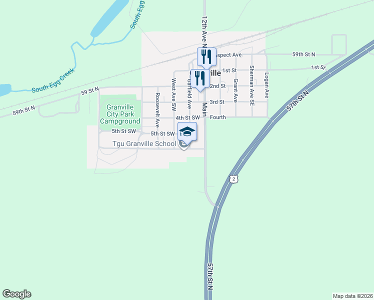 map of restaurants, bars, coffee shops, grocery stores, and more near 501-503 Garfield Ave in Granville