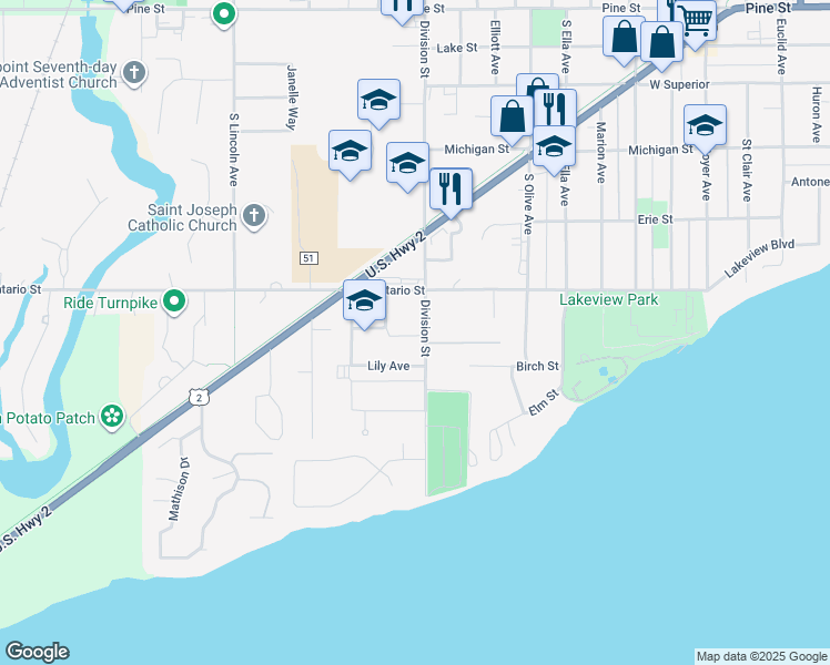 map of restaurants, bars, coffee shops, grocery stores, and more near 625 South Division Avenue in Sandpoint