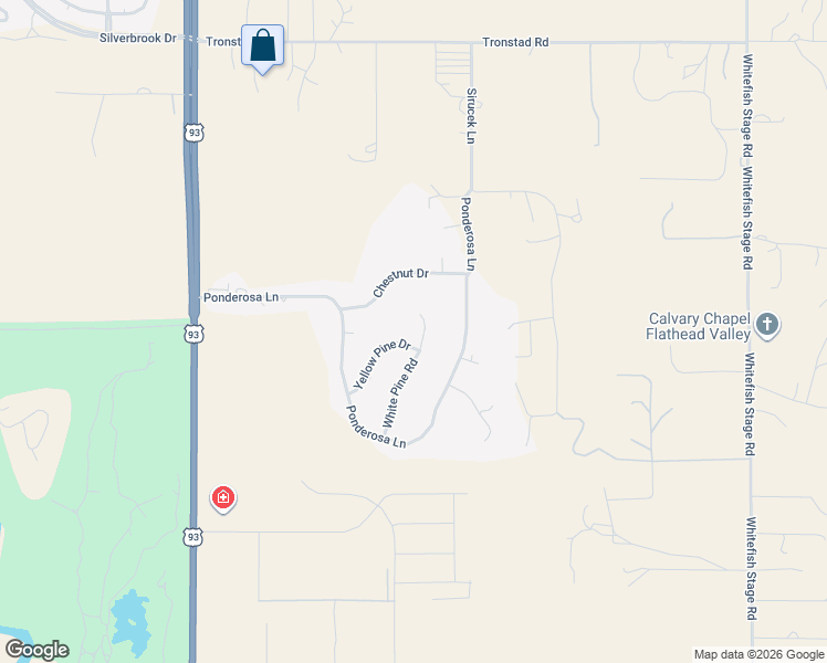 map of restaurants, bars, coffee shops, grocery stores, and more near 249 White Pine Road in Kalispell