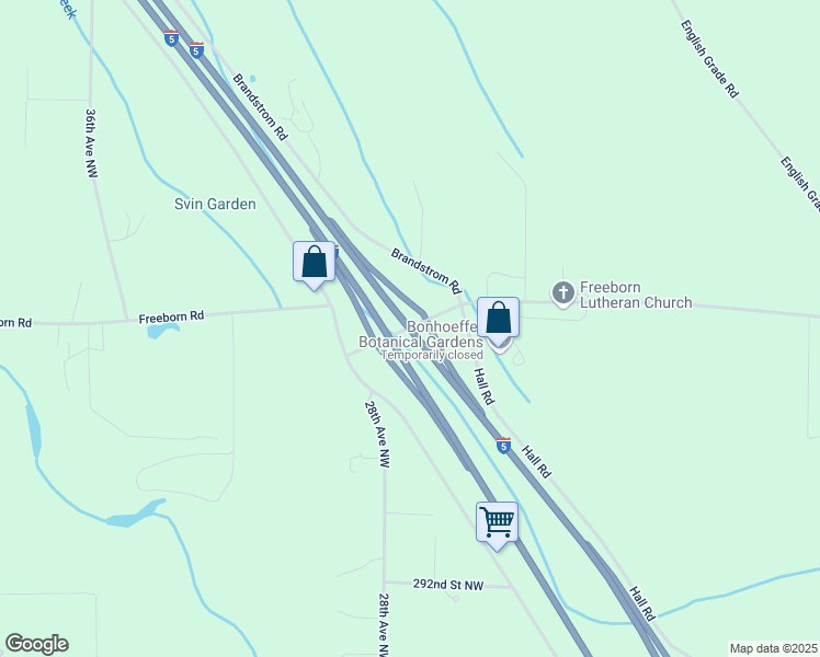 map of restaurants, bars, coffee shops, grocery stores, and more near Interstate 5 in Stanwood