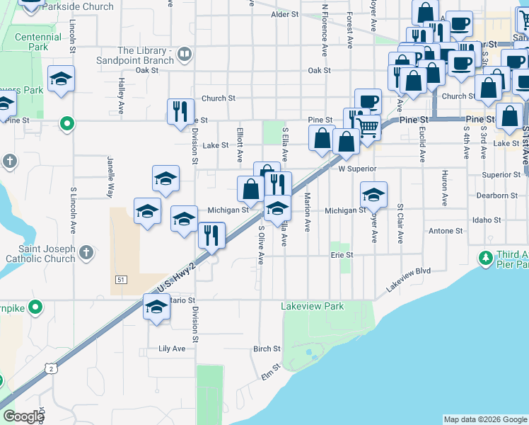 map of restaurants, bars, coffee shops, grocery stores, and more near 1009 U.S. 2 in Sandpoint