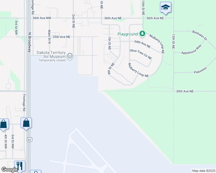 map of restaurants, bars, coffee shops, grocery stores, and more near 3211 8th Street Northeast in Minot