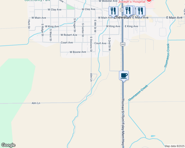 map of restaurants, bars, coffee shops, grocery stores, and more near 609 South Stevens Street in Chewelah
