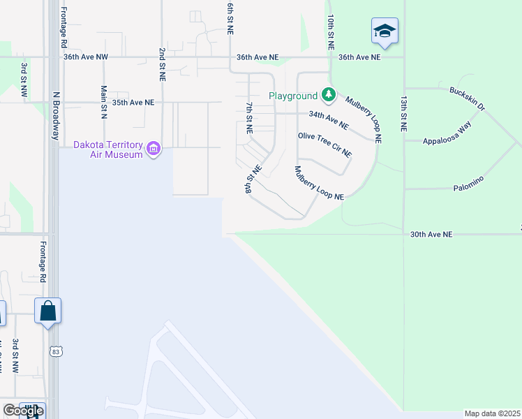 map of restaurants, bars, coffee shops, grocery stores, and more near 3149 8th Street Northeast in Minot
