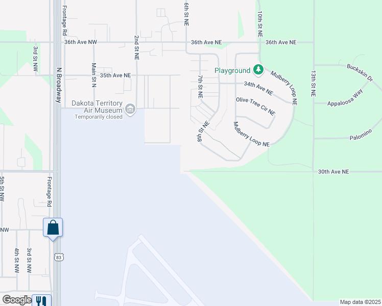 map of restaurants, bars, coffee shops, grocery stores, and more near 3211 8th Street Northeast in Minot