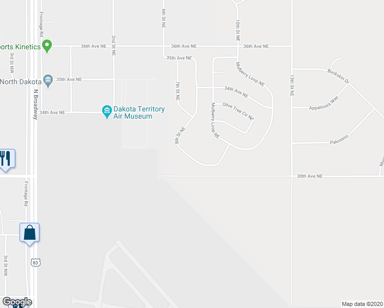 map of restaurants, bars, coffee shops, grocery stores, and more near 3128 8th Street Northeast in Minot