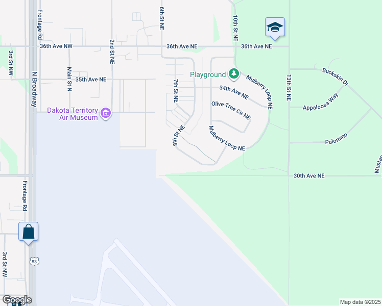 map of restaurants, bars, coffee shops, grocery stores, and more near 3149 8th Street Northeast in Minot