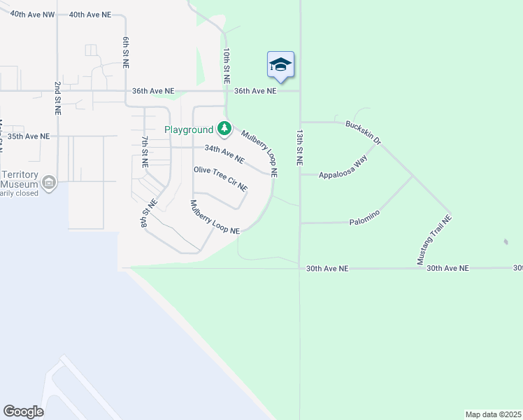 map of restaurants, bars, coffee shops, grocery stores, and more near 45 Olive Tree Circle Northeast in Minot