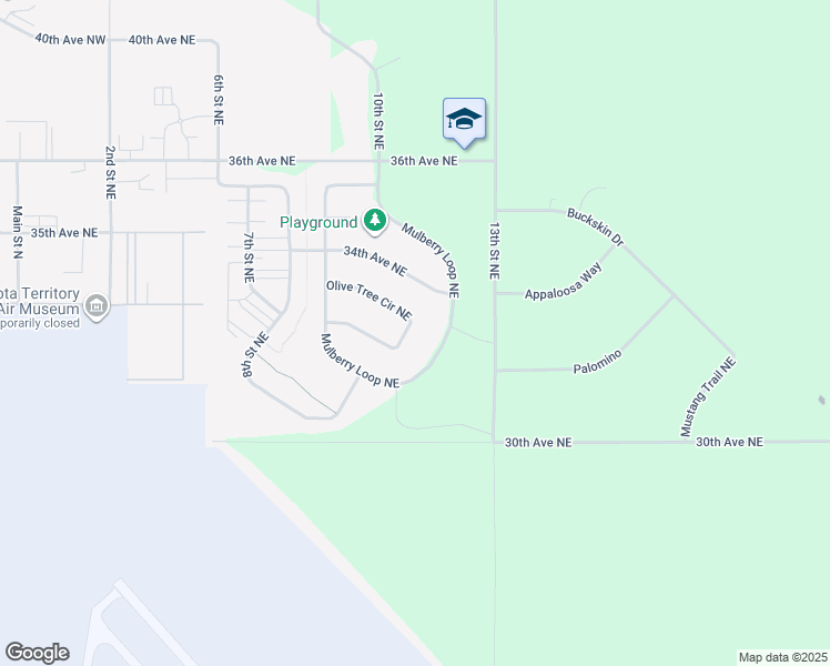 map of restaurants, bars, coffee shops, grocery stores, and more near 45 Olive Tree Circle Northeast in Minot