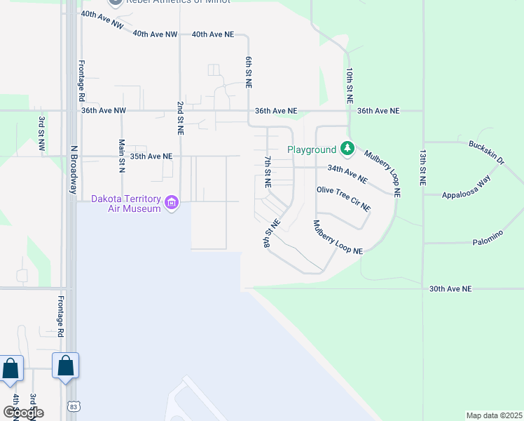 map of restaurants, bars, coffee shops, grocery stores, and more near 3211 8th Street Northeast in Minot